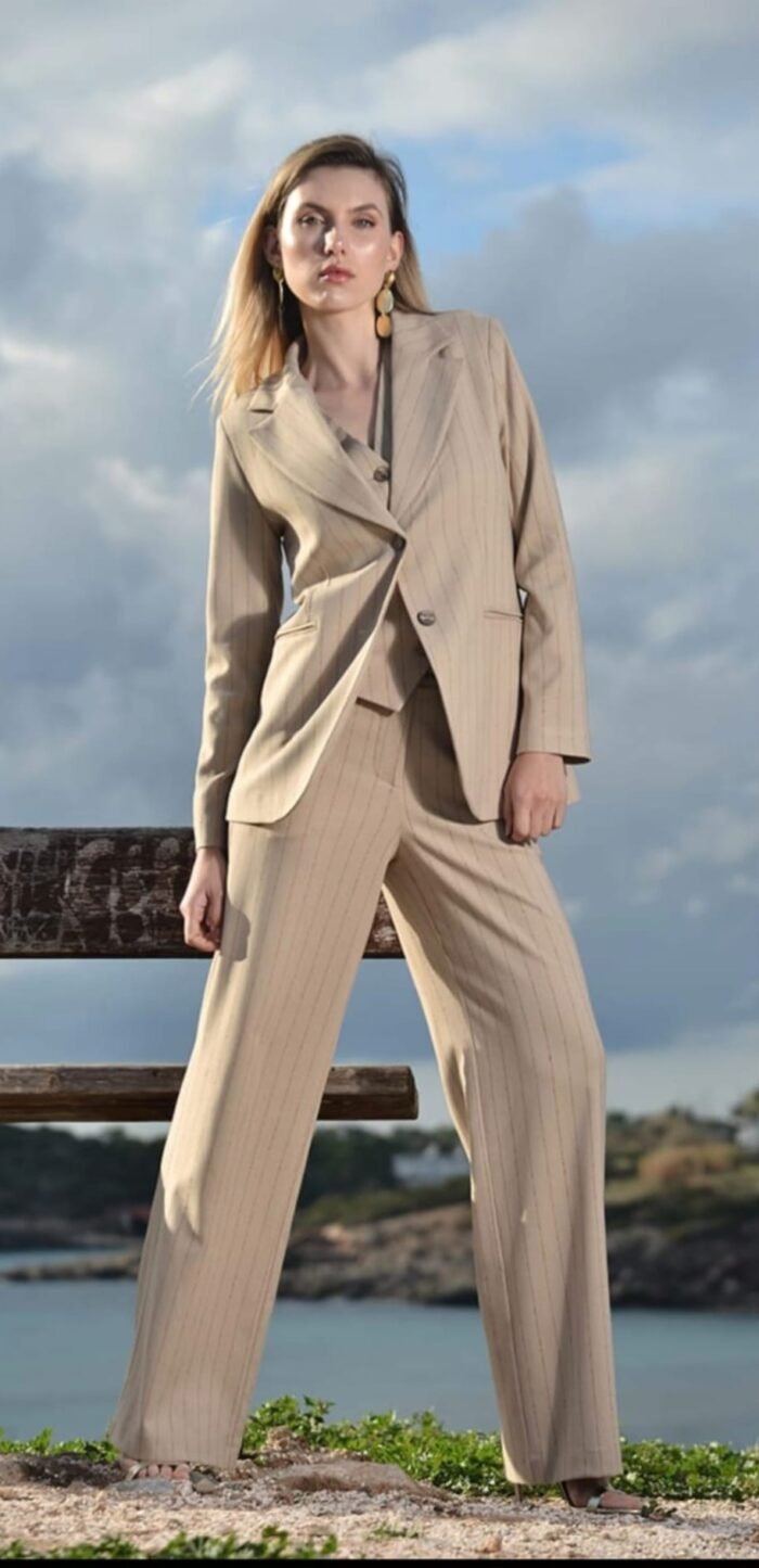 Eleria Cortes Beige stripe trousers
